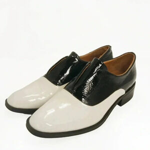 Jeffery Campbell Ibiza Niven White Black Patent Leather Loafer Shoes